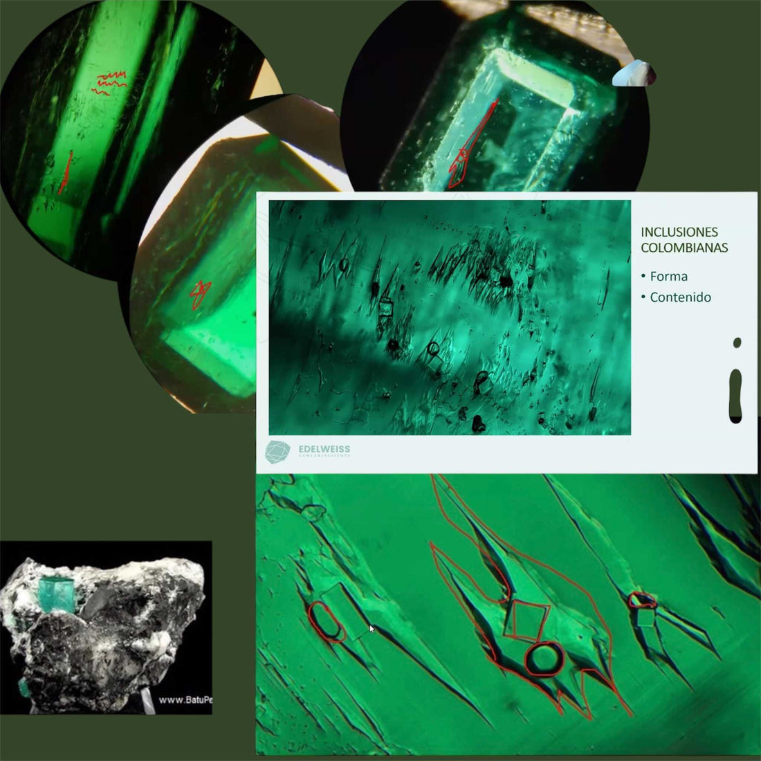 Las inclusiones en una esmeralda colombiana